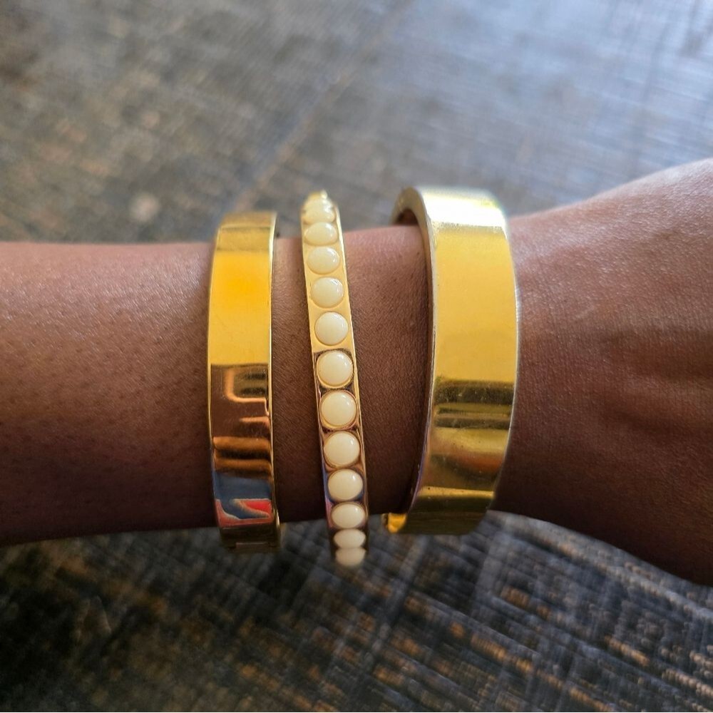 Vintage J. Crew Gold Tone Hinged Bangle Set Of 3